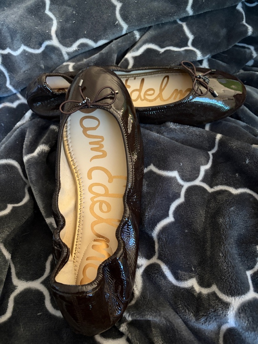 Sam Edelman Dark Brown Patent Ballet Flats with Bow